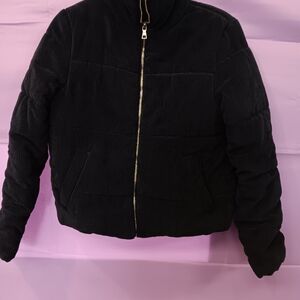 Ambiance Navy Blue Puffer Jacket with Corduroy Texture